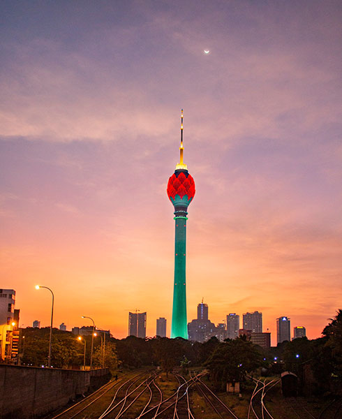 Lotus tower with a sunset background
