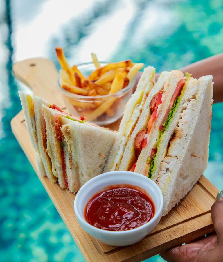 Sandwiches served by the swimming pool