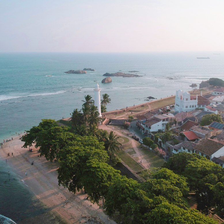 Aerial view of the Galle fort and the ocean