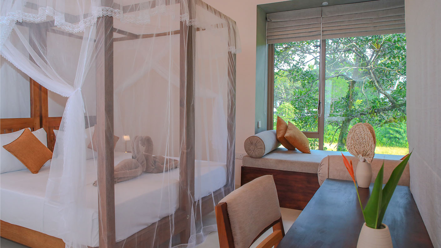 Garden view from the Cinnamon Deluxe room at Ona Garden Villa